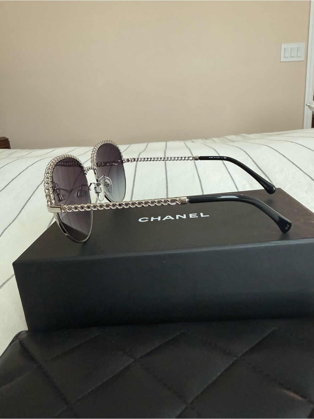 CHANEL silver metal frame/ grey Lenses Sunglasses full set - Picture 2 of 10